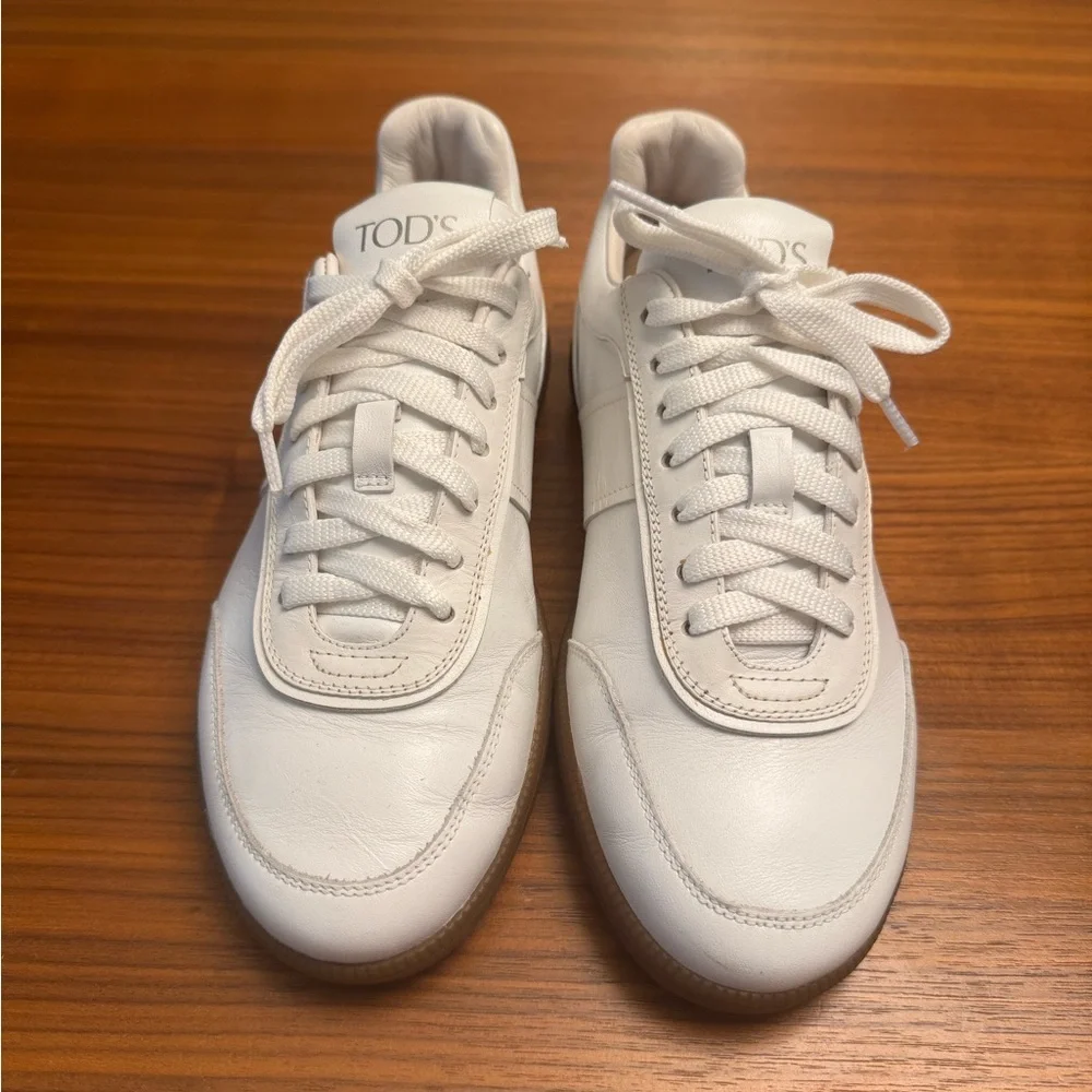 Authentic Tod’s Tabs Leather Sneakers, Women’s White Designer Casual Shoes 37.5 - Picture 1 of 12